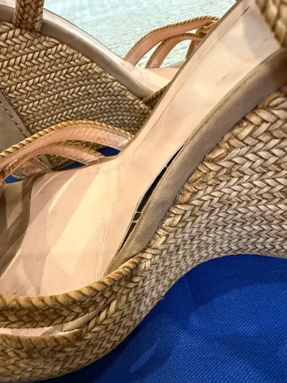 Stuart Weitzman Braided Wedge Platform Sandals in Tan Size 10 - Picture 8 of 10